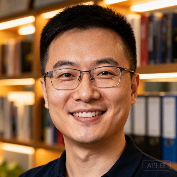 张磊，天天看球创始人兼CEO，前体育记者，戴着眼镜面带微笑的正面半身照，背景是办公室书架